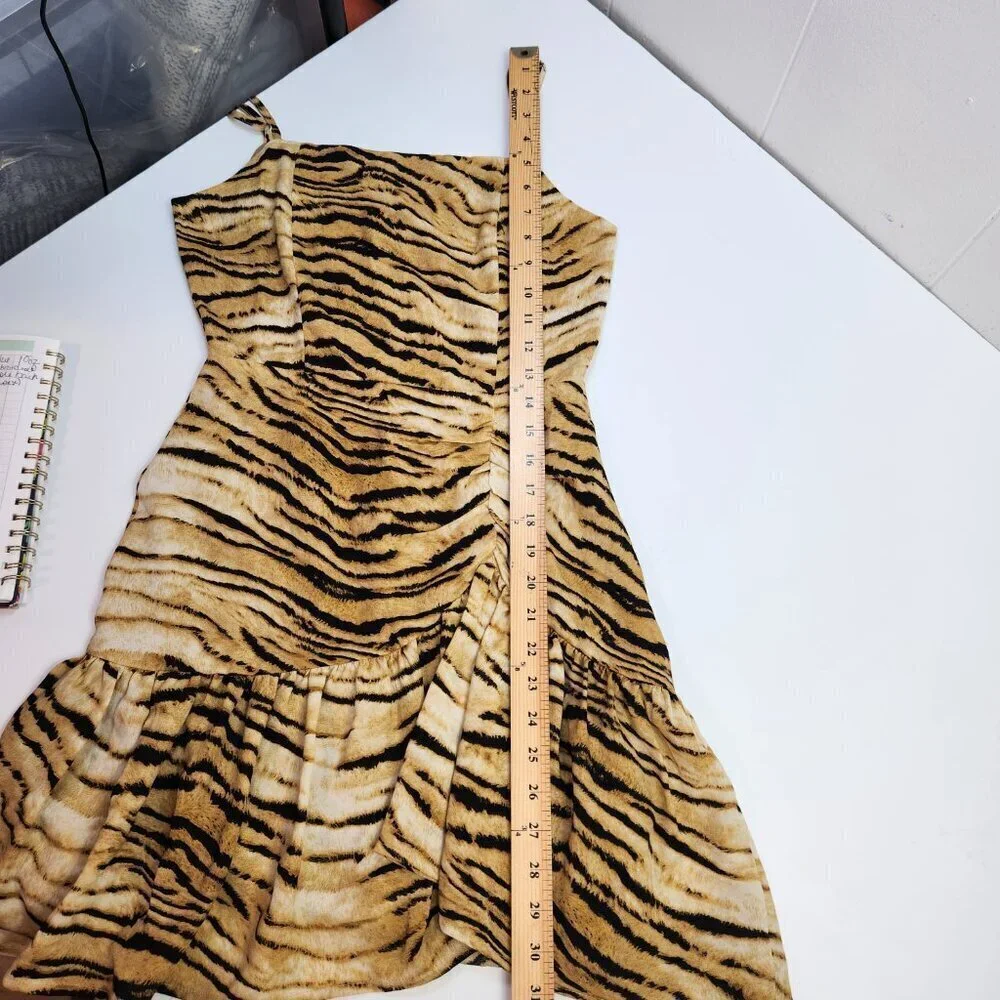 Storia Tiger Print Spaghetti Strap Drop Waist Lined Vacation Mini Dress S